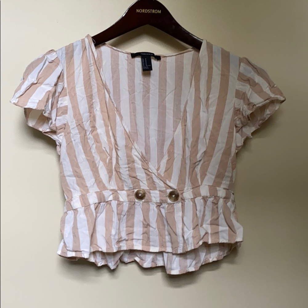 tan and white striped v-cut top